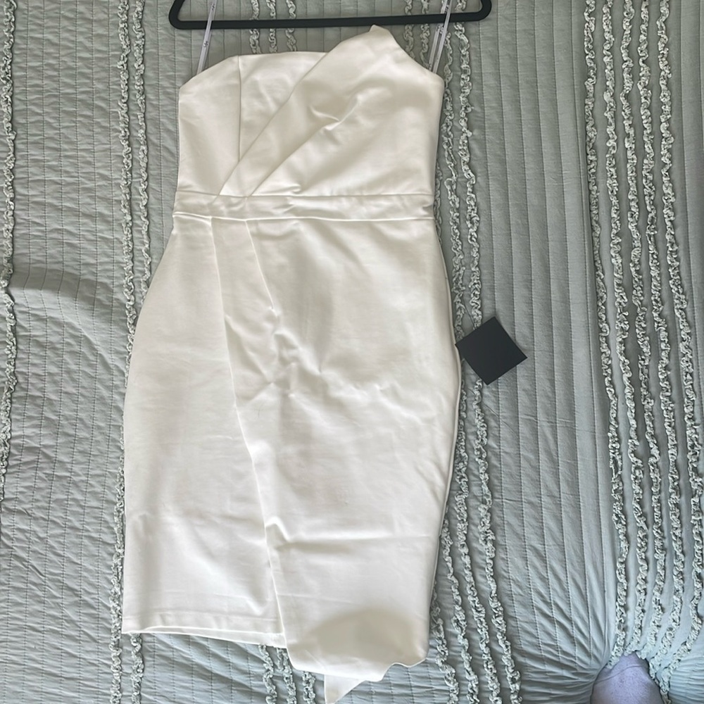 Lulus Asymmetrical Midi Strapless Dress